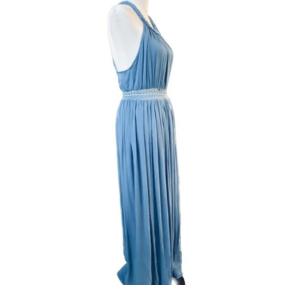 Illa Illa Strappy Macrame Neckline Fitted Waist Sexy Maxi Dress Women L Blue - Picture 3 of 12